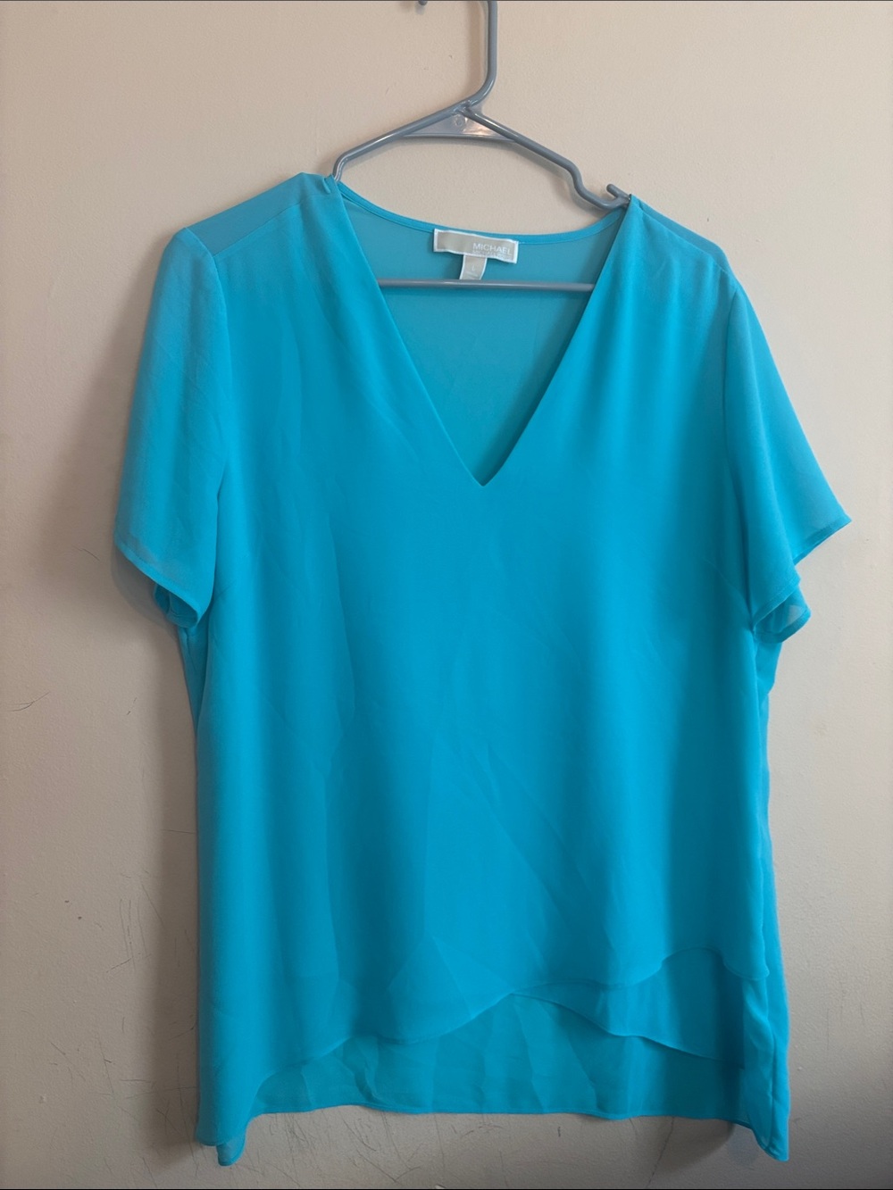 Michael Kors Turquoise V-Neck Short Sleeve Blouse